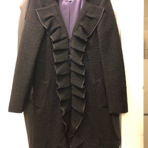 Nanette Lapore Black boiled wool coat with ruffles